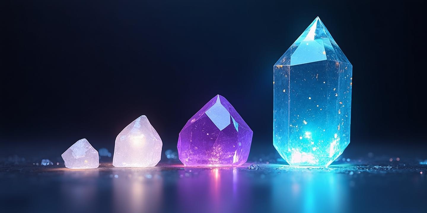 Crystal pricing tiers representing Free, Pro, and Enterprise plans