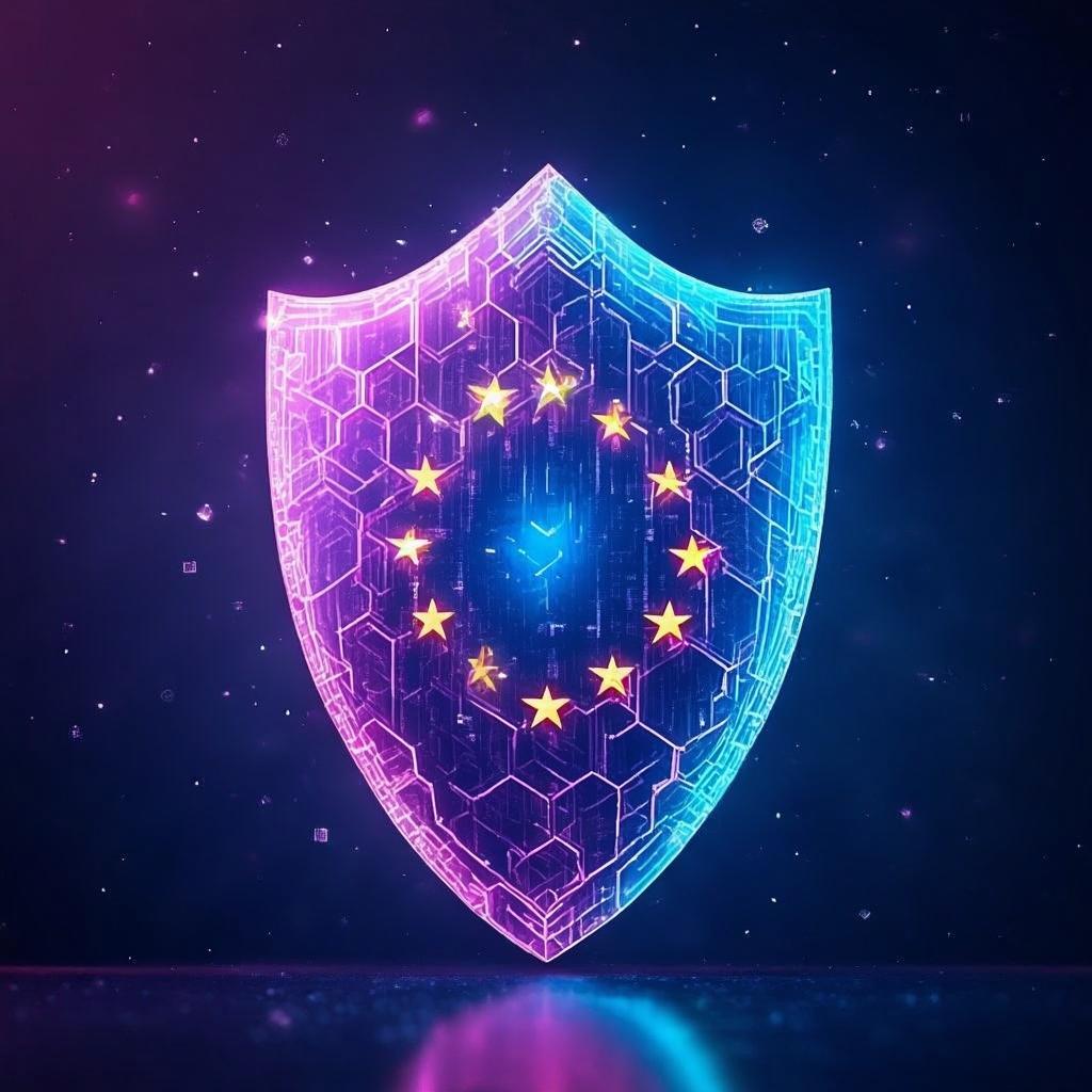 EU security shield with 12 stars symbolizing GDPR compliance and data protection